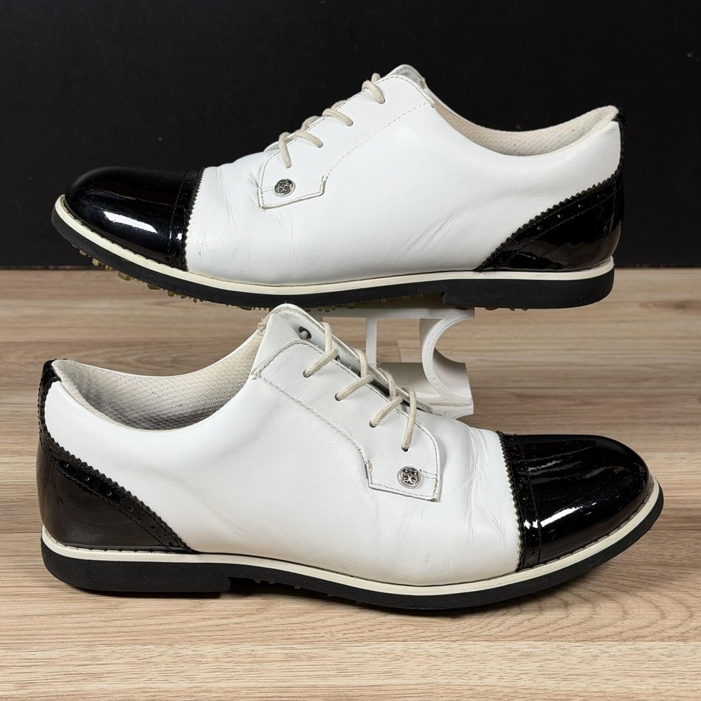 G/FORE Golf Shoes Womens 9.5 White Black Leather Gallivanter Cap Toe Spikeless